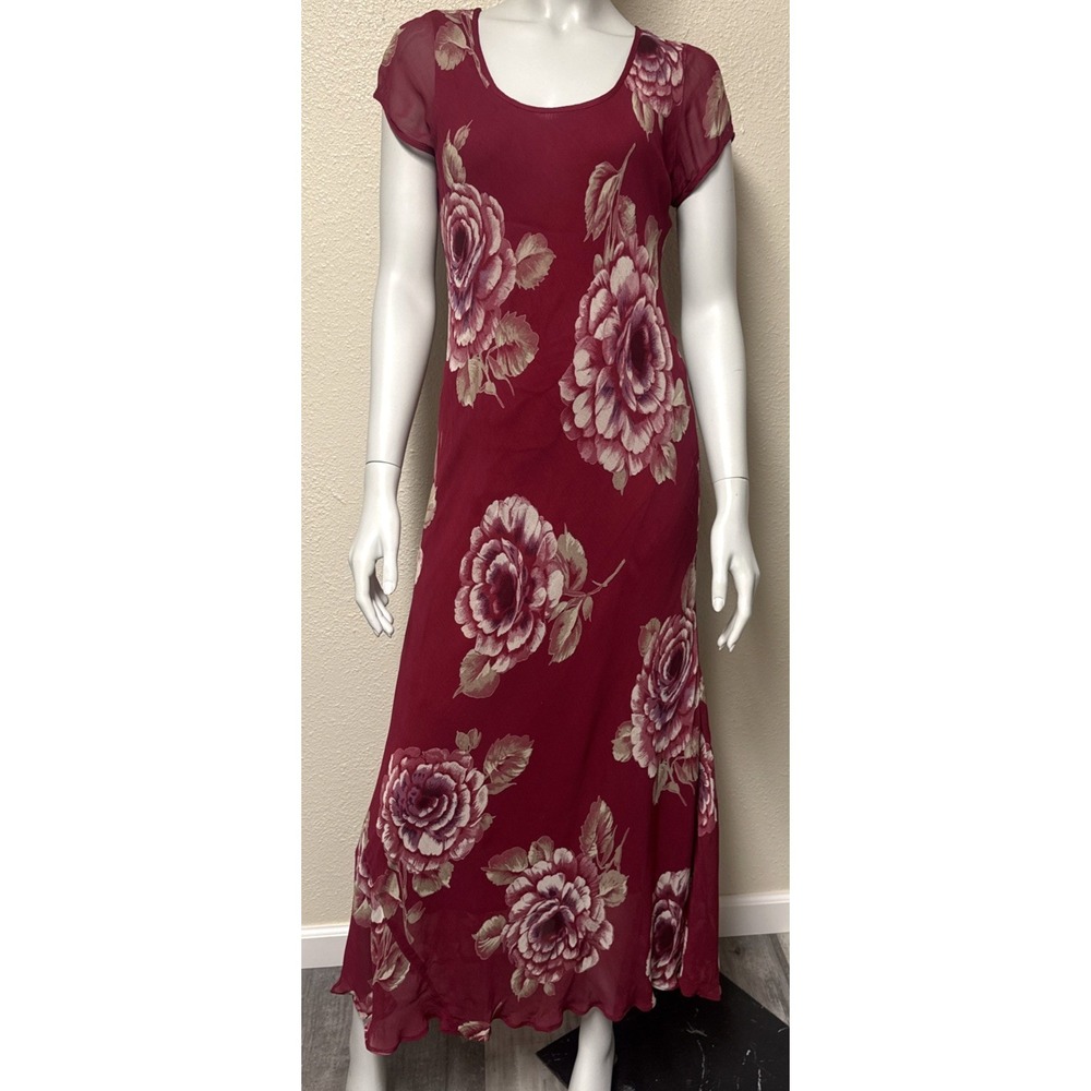 Vtg 90s Bias Maxi Dress XSβ Floral Dark Romantic Whimsigoth Friends Soft Grunge